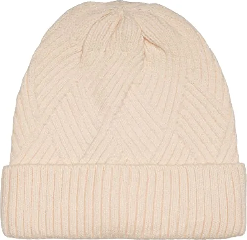 styleBREAKER Damen Strickmütze mit Rautenförmigem Rippmuster und breitem Umschlag, Feinstrick Mütze, Strick Beanie 04024192, Farbe:Creme-Beige