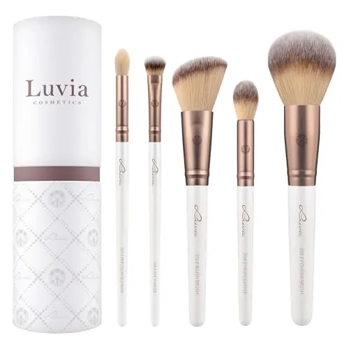 Luvia-Cosmetics Prime Vegan Coffee Pinselset - Sonstige Make-Up-Artikel mit 100% veganen Nurai-Haaren, ideal für perfektes Make-up unterwegs, inklusive Puder-, Blush-, Highlighter- und Lidschattenpinsel.
