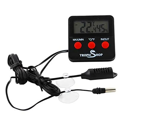 Digitales Thermometer und Hygrometer für Terrarium mit Fernfühler mit Min - / Max Funktion