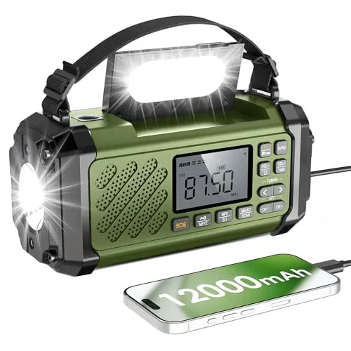 Vikeri Notfallradio mit Kurbel und Solar 12000mAh