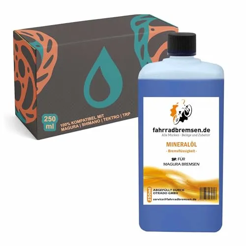 OTRADO Bremsflüssigkeit Mineralöl passend für hydraulische Fahrrad Bremsen - 250 ml Hydrauliköl für Scheibenbremsen passend u.a für die Modelle wie MT5 MT7 MT8 HS11 HS33