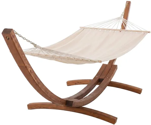 CLP Hängematte Miramar, Creme, 120x107x400 cm - Genießen Sie entspannte Stunden in der CLP Hängematte Miramar. Mit stabilen Holzstreben und einer Traglast von bis zu 150 kg bietet sie höchsten Komfort und eine ansprechende Optik für Ihren Garten.