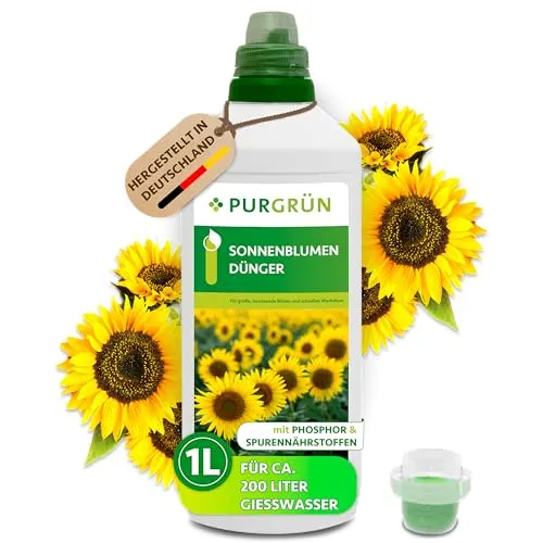 Purgrün Sonnenblumen Dünger, NPK 8+8+6 - Blumendünger mit Guano und Aqua Plus für große, leuchtende Blüten; optimiert Wasser- und Nährstoffaufnahme für gesundes Wachstum.