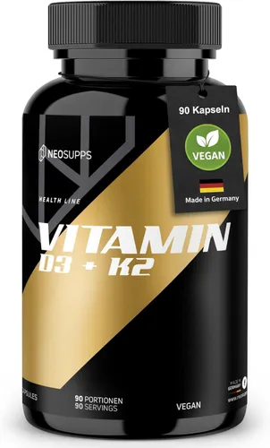 Neosupps Vitamin D3 + K2, 90 Kapseln, Vitamin D3 für Immunsystem und Knochen