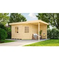 Gartenhaus weka Designhaus 213 A Gr. 2 mit Fußboden und Dachanbau - Modernes Gartenhaus aus Holz mit Flachdach, ideal für kreative Projekte und stimmungsvolle Gartenpartys.