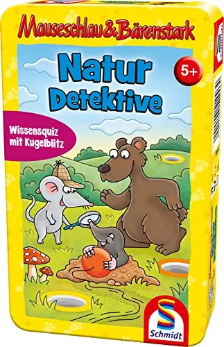 Schmidt Spiele 51446 Mauseschlau und Bärenstark, Naturdetektive, Bring Mich mit Spiel in der Metalldose, Bunt