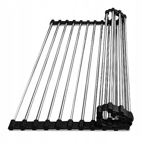 Faizee Home | Faltbares Mehrzweck Abtropfgitter für Spüle – Silikonenden für rutschfesten Halt | 46x33,5 cm | Silber | Praktisch und platzsparend