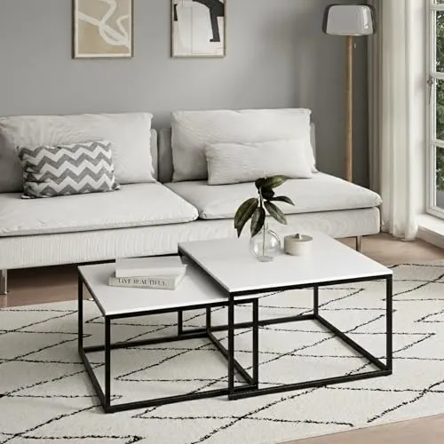 Moderne Couchtisch 2er Set quadratisch weiß aus Holz