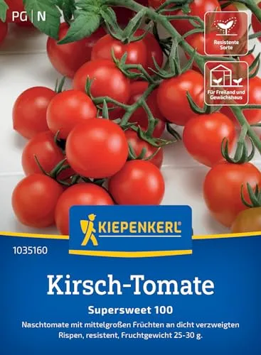 Kiepenkerl Kirsch-Tomatensamen Supersweet 100 1035160 - mittelgroß - dicht verzweigt - resistente Sorte - 25-30g - Saatgut, Samen Gemüse, Gemüsepflanzen