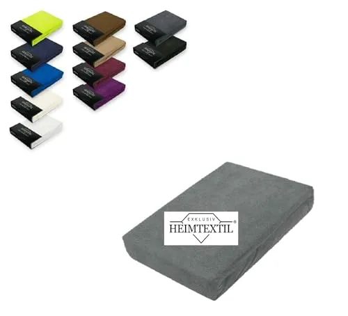 Exklusiv Heimtextil Frottee Spannbettlaken 180-200 x 200 cm - Markenqualität in Grau - Spannbetttücher aus 80% Baumwolle, 20% Polyester, Öko-Tex zertifiziert. Mit Rundumgummizug für perfekten Sitz und faltenfreie Oberfläche, ideal für Matratzen bis 25 cm Höhe.