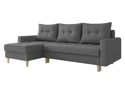 Mirjan24 Ecksofa Bodo mit Schlaffunktion und Bettkästen - Freistehendes Ecksofa mit 2 Bettkästen und Schlaffunktion (200 x 140 cm). Bequeme Rückenlehne mit beweglichen Kissen. Optimal für vielseitige Wohnräume, einfache Selbstmontage.