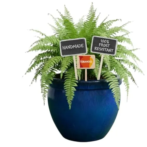 Pflanzgefäß Steinzeug 100% Frostfest | Keramik Blumentopf Außen & Innen (Verschiedene Größen) | Massiver Pflanzkübel mit Drainage-Loch | Premium, stilvoll (Royal Blau, 37cm x 31cm)