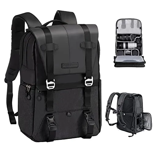 K&F CONCEPT Kamerarucksack 20L, Große Camera Backpack 15,6 Zoll Laptopfach, Spritzwassergeschutzt Fotorucksack mit Regenschutz, Kameratasche Groß für DSLR SLR (Schwarz+Grau)