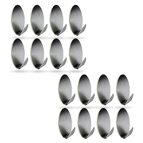 Bestlivings Selbstklebende Wandhaken (Oval - 16er Set) Silber aus Edelstahl für Schlafzimmer, Wand, Badezimmer Rostfrei Aufhänger Bilderhaken ohne Bohren