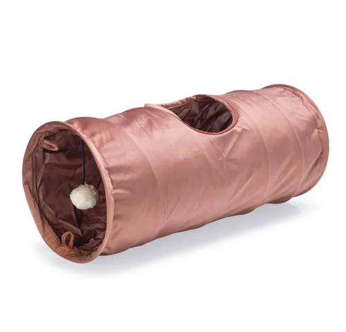 Karlie Tiertunnel Designed by Lotte - Katzentunnel Cylla, Rosa 65 x 25 cm - Agility-Geräte für Katzen, bietet Spielspaß und Versteckmöglichkeiten mit integriertem Spielzeug. Stilvoller Samtstoff und platzsparend zusammenklappbar.