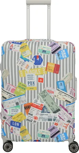 Travelite Kofferhülle M - Multicolor Tickets - Schützen Sie Ihren Koffer stilvoll mit der Travelite Kofferhülle M in buntem Ticket-Design. Ideal für Reisen, robust und einfach anzubringen.