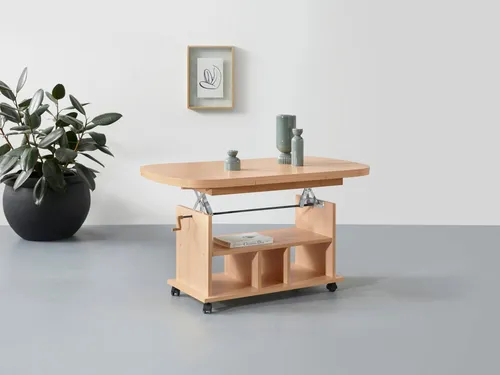 HELA Couchtisch auf Rollen, höhenverstellbar und ausziehbar von Hela