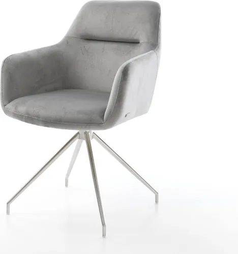 DELIFE Esszimmerstuhl Pejo-Flex Samt Grau mit Edelstahl Kreuzgestell - Esszimmerstuhl mit Taschenfederkern für optimalen Sitzkomfort, elegantes Design mit robustem Samt und konischem Edelstahlgestell für stabilen Stand.