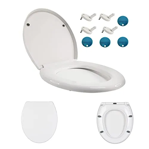 Premium Toilettensitz mit Softclose Absenkautomatik O-Form weiß Abnehmbar Klodeckel Toilettendeckel WC Sitz mit Quick-Release Funktion, Verstellbaren Scharnieren, für einfache Montage & Reinigung