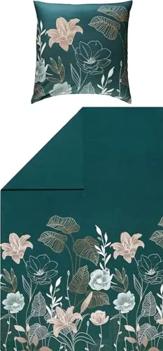 REDBEST Wendebettwäsche Biber grün 135x200 cm - Bettbezüge aus 100% Baumwolle mit floralem Design und praktischem Marken-Reißverschluss, pflegeleicht bei 60° waschbar und ideal für gemütliche Nächte.