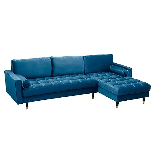 invicta INTERIOR Elegantes Ecksofa Cozy Velvet 260cm dunkelblau Samt Federkern 3er-Sofa Samtoptik Eckcouch Sofa Couch