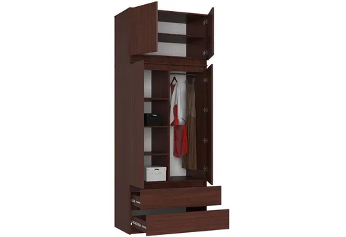 Raumhirsch Furniture Kleiderschrank Dunkelbraun, 90x234x51 cm - Moderner Kleiderschrank für optimale Organisation: Mit Kleiderstange, Fächern und zwei Schubladen. Zusätzlicher Aufsatz bietet praktischen Stauraum. Robuste Verarbeitung und pflegeleichte Oberfläche machen ihn ideal für jedes Schlafzimmer.
