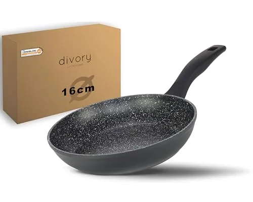 DIVORY Bratpfanne 16cm kein Induktion – Antihaft Beschichtete kleine Universalpfanne für alle Herdarten - Sichere Griffe (Schwarz, 16cm)