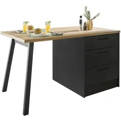 Mid.you Kücheninsel – Schwarz & Eiche Artisan, 3 Schubladen