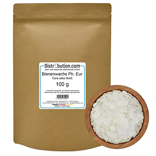 DistrEbution Bienenwachs Pastillen Weiß 100g Ph.Eur. DIY Kosmetik Bienenwachstücher