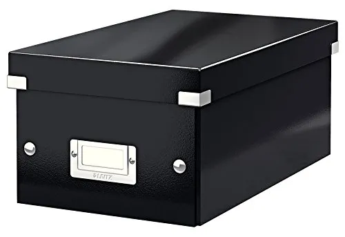 Leitz Click & Store kleine längliche Aufbewahrungsbox, DVD Aufbewahrung, Ideal als Geschenkbox mit Deckel, Stapelbox aus hochwertiger Hartpappe mit laminierter Oberfläche, Schwarz, 60420095