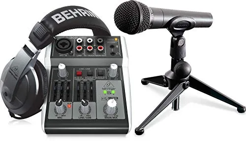 Behringer PODCASTUDIO 2 USB - Komplettes PODCASTUDIO-Bundle, ideal für professionelles Podcasting und Musikproduktion mit Mixer, Mikrofon und Kopfhörern