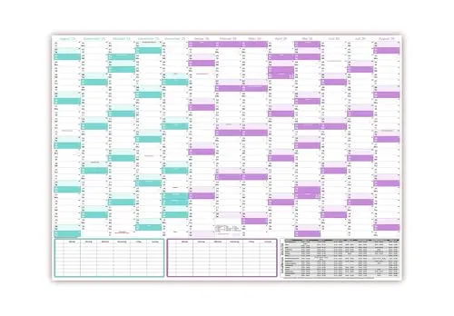 Schuljahreskalender 2025/2026 DIN B1 (700 x 1000mm) nass abwischbar matt - gerollt - August 2025 bis August 2026, 13 Monate - Wandkalender Schulkalender