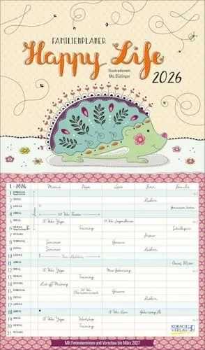 Happy Life 2026 Familienplaner - Familienplaner mit 5 großen Spalten, ideal für die Organisation der gesamten Familie. Enthält Ferientermine und Vorschau bis März 2027, Format: 27 x 46 cm.
