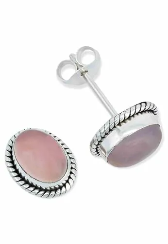 Ohrstecker 925 Silber Rosenquarz rosa Stein Edelstein Ohrringe echt Silber Damen Sterling Silber Stecker Geschenk(MOS-021-07)