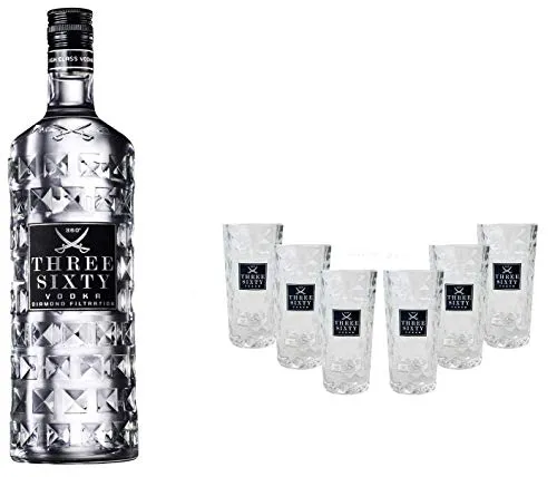 Three Sixty Set Geschenkset ? Three Sixty Vodka Wodka 700ml (37,5% Vol) + 6x Shotgläser Glas 2 und 4cl geeicht- [Enthält Sulfite]