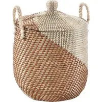 Kobolo Aufbewahrungskorb NAGA aus Seegras mit Deckel - Dekokörbe aus handgefertigtem Seegras, umweltfreundlich und langlebig. Ideal für Ordnung im Badezimmer, Schlafzimmer oder Wohnzimmer.