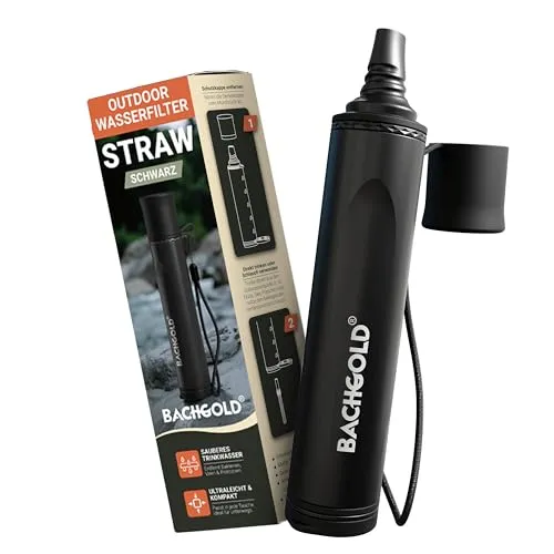 BACHGOLD Wasserfilter Straw - Ultraleichte Outdoor Ausrüstung - Der BACHGOLD Wasserfilter Straw liefert bis zu 500L frisches Trinkwasser für den Ernstfall. Ideales Zubehör für Outdoor-Abenteuer, langlebig und praktisch in der Anwendung.