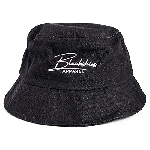 Blackskies® EOS Bucket Hat | Damen Herren Jeans Sonnenhut | Fischerhut aus Denimstoff | Sommerhut für Urlaub Schwarz