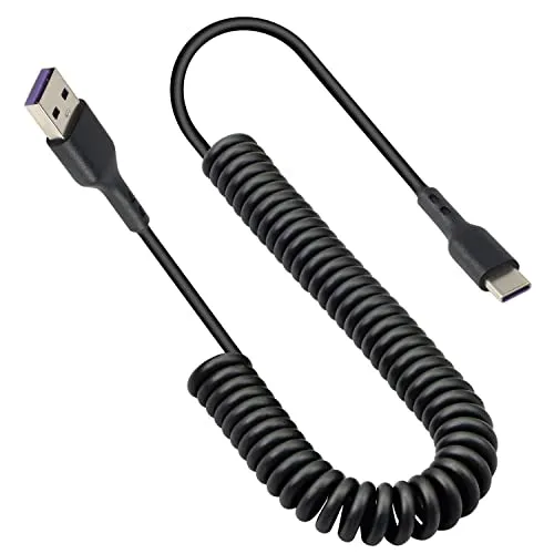 GELRHONR USB Typ C Spiralkabel, USB A auf Typ C Kabel (3A 60W) zum schnellen Laden und Daten anderer USB C Geräte - Schwarz (max. 1,5m) (USB auf Typ C)