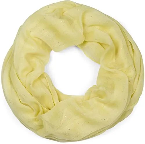 styleBREAKER Damen Loop Schal mit Glitzer-Effekt | Einfarbiger Schlauchschal aus weicher Viskose | Leicht & Elegant | 87 x 93 cm, Farbe:Gelb