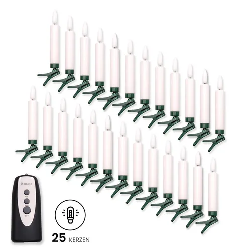 25er Set kabellose LED-Kerzen warmweiß Fernbedienung Timer-Funktion Baumkerzen