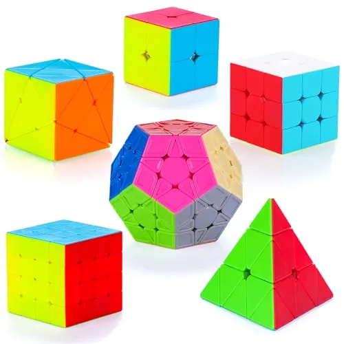 SISYS Zauberwürfel Set, 6 Stück Speed Cube Set 2x2x2 3x3x3 4x4x4 Pyraminx Megaminx Skewb Smoothly Aufkleberlos Magic Cubes Puzzle Cube Spielzeug für Kinder Erwachsene