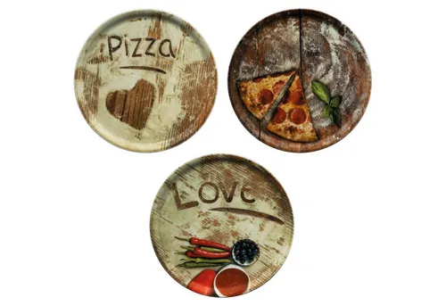 MamboCat Pizzateller 3er Set - Oliven, Salami & Lieblingspizza - 3 dekorative Pizzateller aus Porzellan mit 33,3 cm Durchmesser, ideal für große Pizzen und als stilvolle Servierplatten für Gäste.