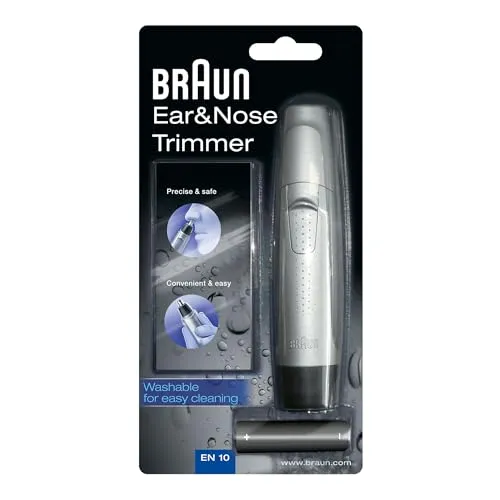 Braun Ohren Und Nasenhaartrimmer, Trimmer mit Doppelklingen, EN10, Grau | Nasentrimmer mit Premium-Design, Nasenhaarentferner mit Abwaschbare Klingen, Kompakt Und Ideal Nasenhaarschneider