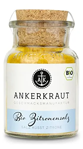 Ankerkraut BIO Zitronensalz, fruchtig-frisches Salz zum Highlighten, 160 g im Korkenglas, Bio-Qualität als Highlight in der Küche, Spaß am Kochen, lecker Geschmack zum Braten und Grillen
