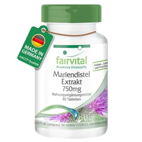 Fairvital | Mariendistel Extrakt 750mg - 90 Tabletten - HOCHDOSIERT mit 750mg Mariendistel Extrakt pro Tablette - VEGAN - 80% Silymarin