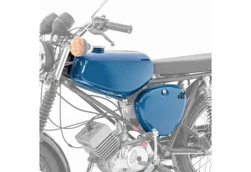Craftride Halter Tank für Simson S51/S50/S70 mit Seitendeckel blau - Gardinenstangenhalter für Simson S51/S50/S70, hochwertig lackierter Benzintank mit Seitendeckeln, ideal für eine stilvolle und funktionale Aufbewahrung.