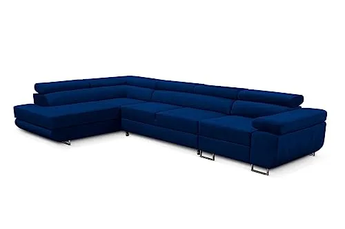 KREATIVE FURNITURE & DESIGN Ecksofa Links 343x88x203 cm - Sofa mit Schlaffunktion - Geräumig Eckcouch - Couch L Form - Wohnlandschaft L-Form Perfekt Für Ihr Zuhause Dunkelblau Links