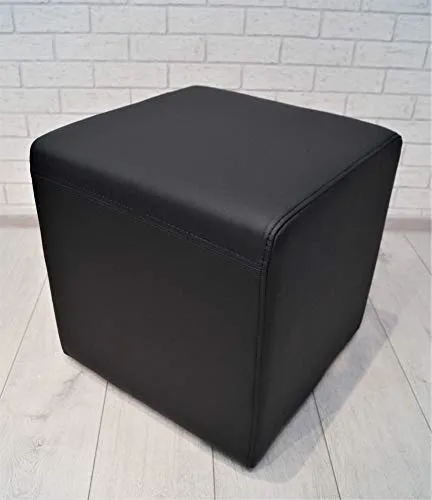 Quattro Meble Schwarz Echtleder Hocker 45x45x45cm Sitzhocker Rindsleder Sitzwürfel Fußhocker Polsterhocker Echt Leder Puff