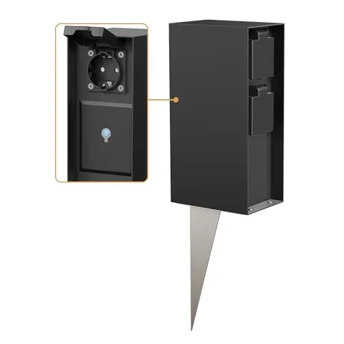 ledscom.de Garten-Steckdosensäule POMI - Smart Home, IP44, 3-Fach, schwarz - Steckdosen & Zubehör - Die POMI Außensteckdose bietet 3 Klappsteckdosen, IP44-Schutz und Smart Home-Funktion für einfache Steuerung über WLAN und Alexa. Ideal für die flexible Stromverteilung im Garten.